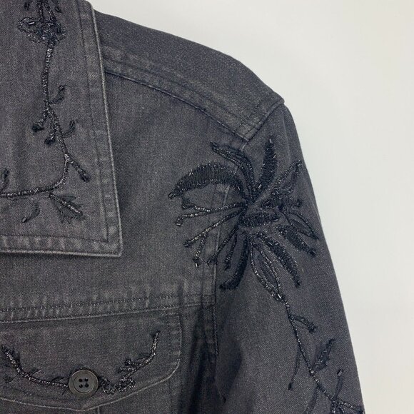 Coldwater Creek Jacket Gray Denim Embroidered Floral Zip Front - Picture 3 of 8